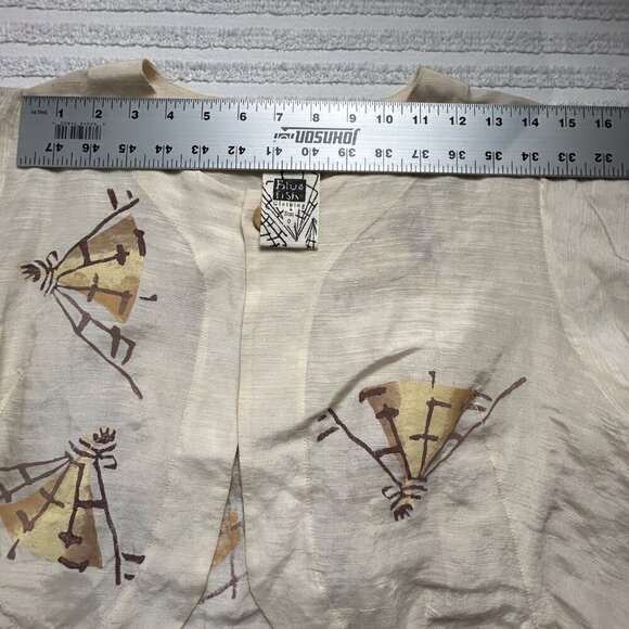 Vintage Blue Fish Ivory Hemp Silk Hand Printed Cropped Blazer Size 0 Lightweight - Picture 5 of 8